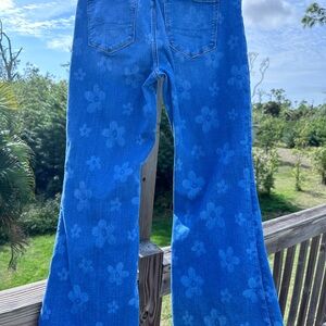 American Eagle Outfitters Floral Blue Women's Flare Hippie Jeans